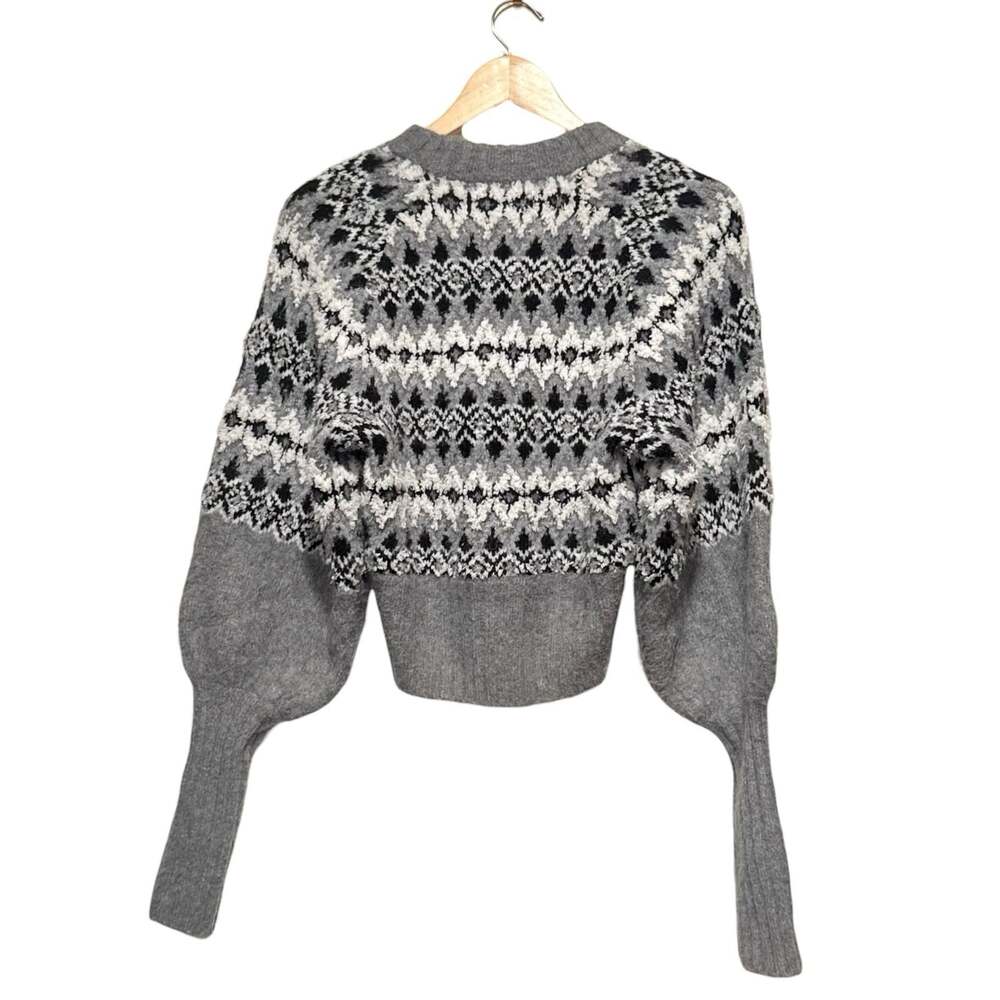 Revolve L'Academie Sz S Niara Gray Bishop Sleeve Wool Blend Fair Isle Sweater - Picture 3 of 9